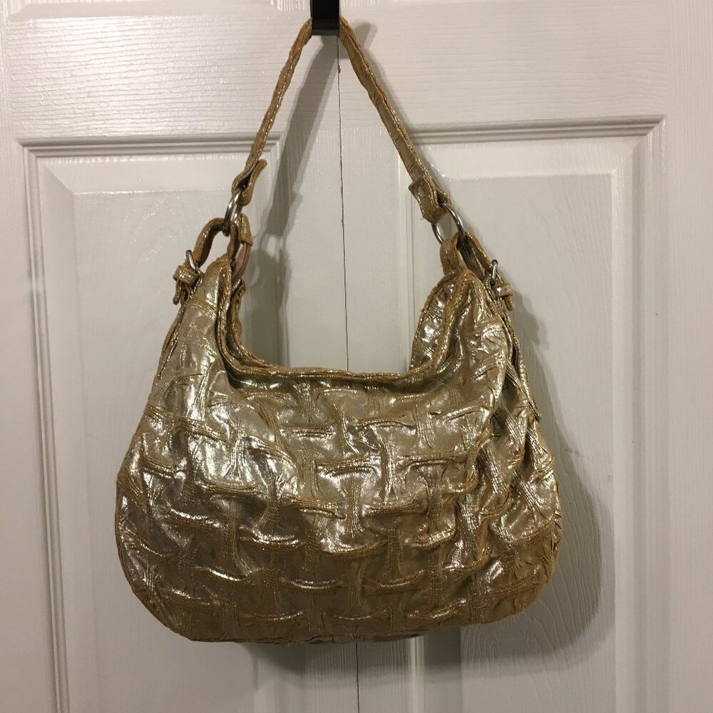 Marlo Gold Metallic Basket Weave Handbag